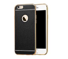 Luxusní gumový kryt s imitací kůže, černý (iPhone 5/5S)
