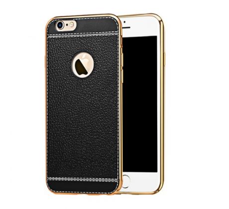 Luxusní gumový kryt s imitací kůže, černý (iPhone 5/5S)