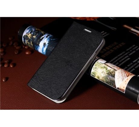 Flip obal černý, vzor: dřevo (Samsung S4 mini)