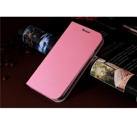 Flip obal světle růžový, vzor: dřevo (Samsung S4 mini)